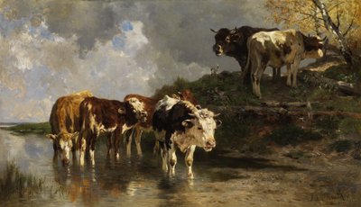 Cattle at the Watering Place by Anton Braith